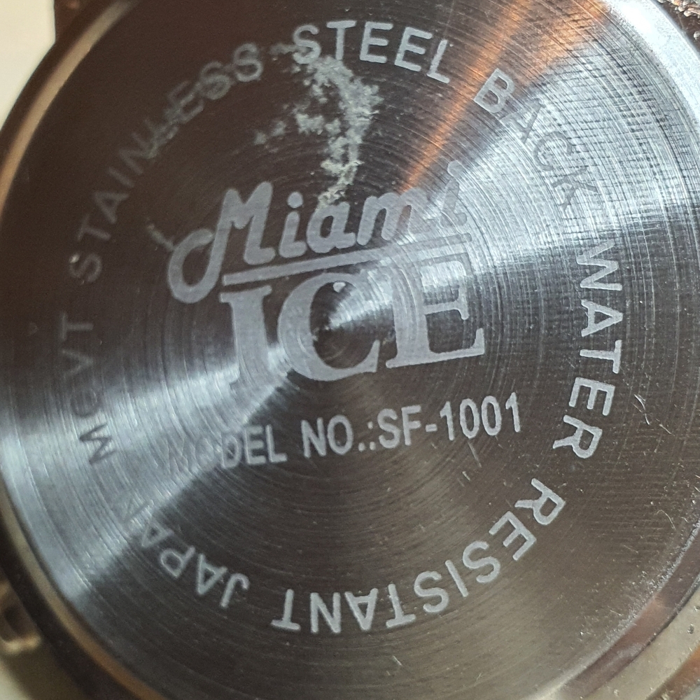 Miami Ice Silver Diamond Leather Yin Yang Men's Watch - Picture 5 of 5
